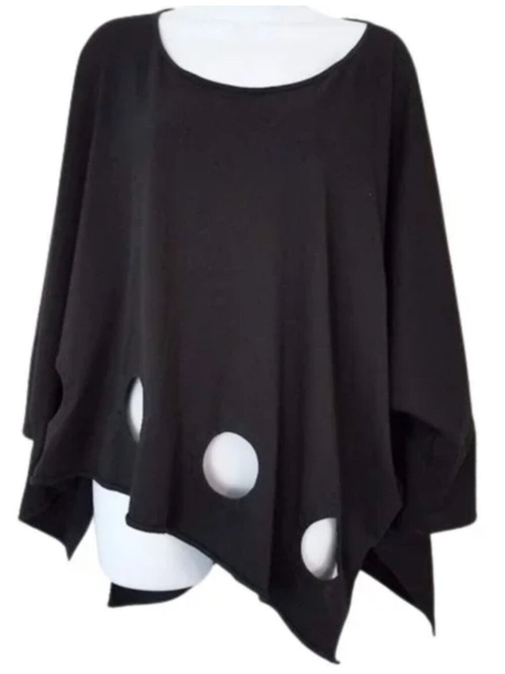 CHEYENNE Black Cut-Out Cotton-Modal Oversized Boho Tunic Top - Women's L/XL